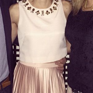 Nude pink jeweled cropped sleeveless top 0